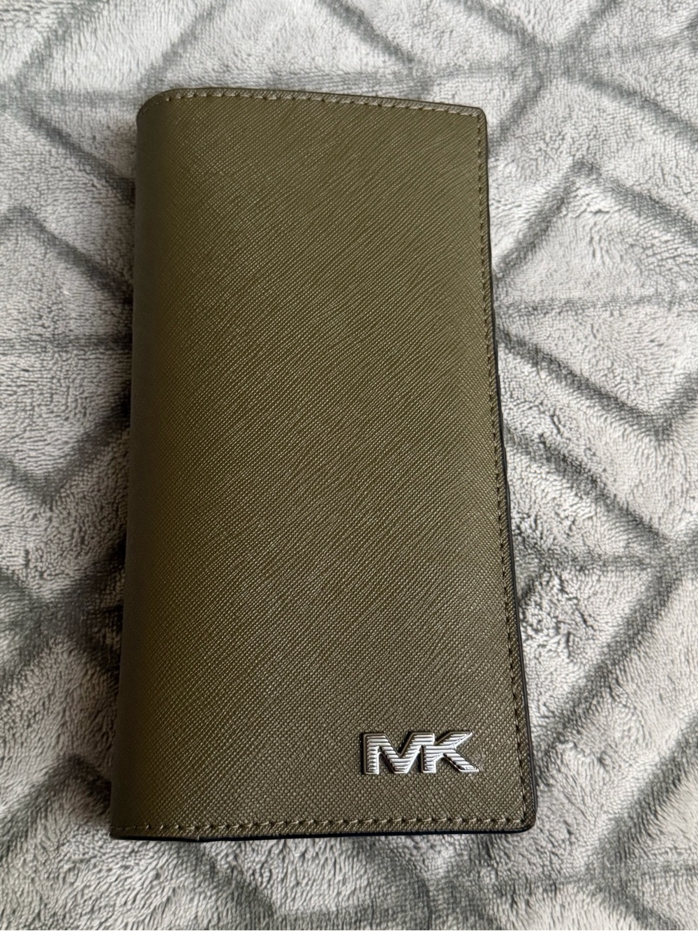 Michael Kors Olive Saffiano Long Continental Wallet with Silver MK Logo
